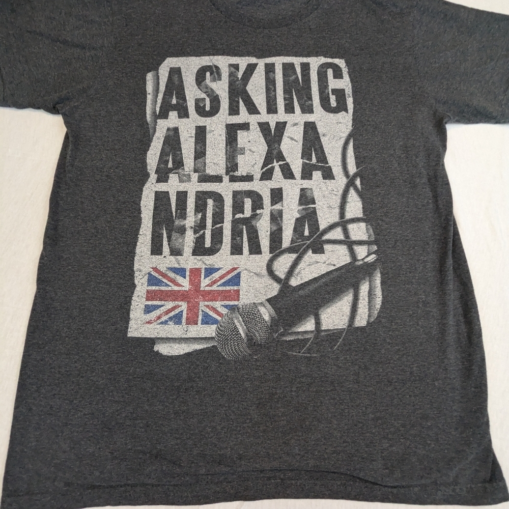Asking Alexandria Concert Tee Shirt Grey With Microphone and Union Jack Large